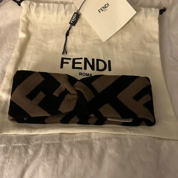 Fendi Black and Brown Logo Headband - Picture 10 of 10